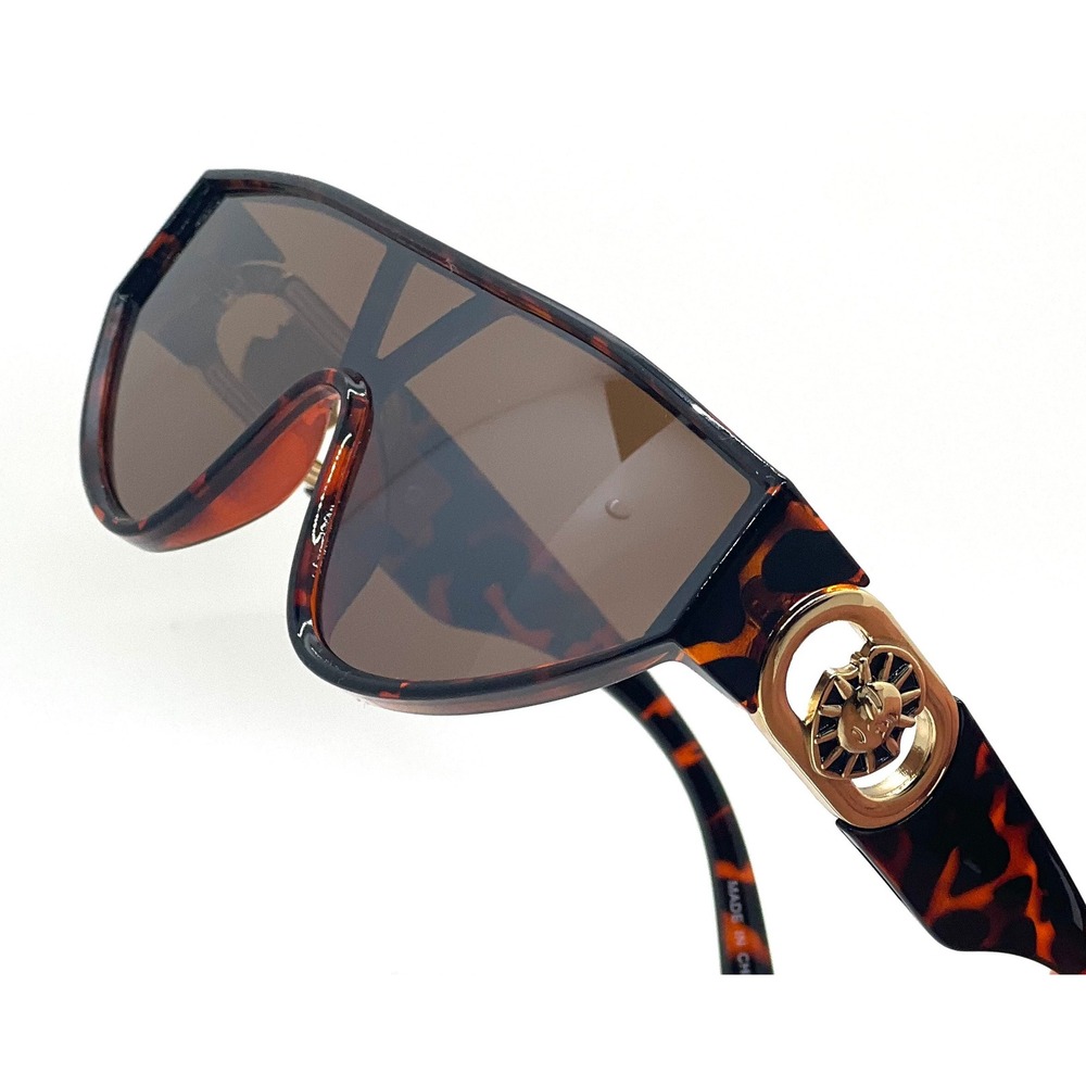 Flat Top One Piece Shield Round Bottom Side Coin Hip Hop Sunglasses Tortoise New